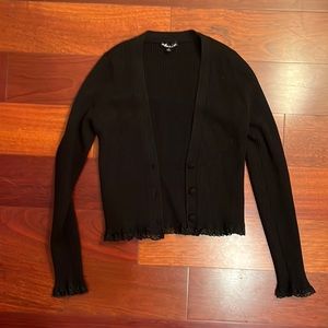 For love and lemons black ribbed knit cropped cardigan with lace trim